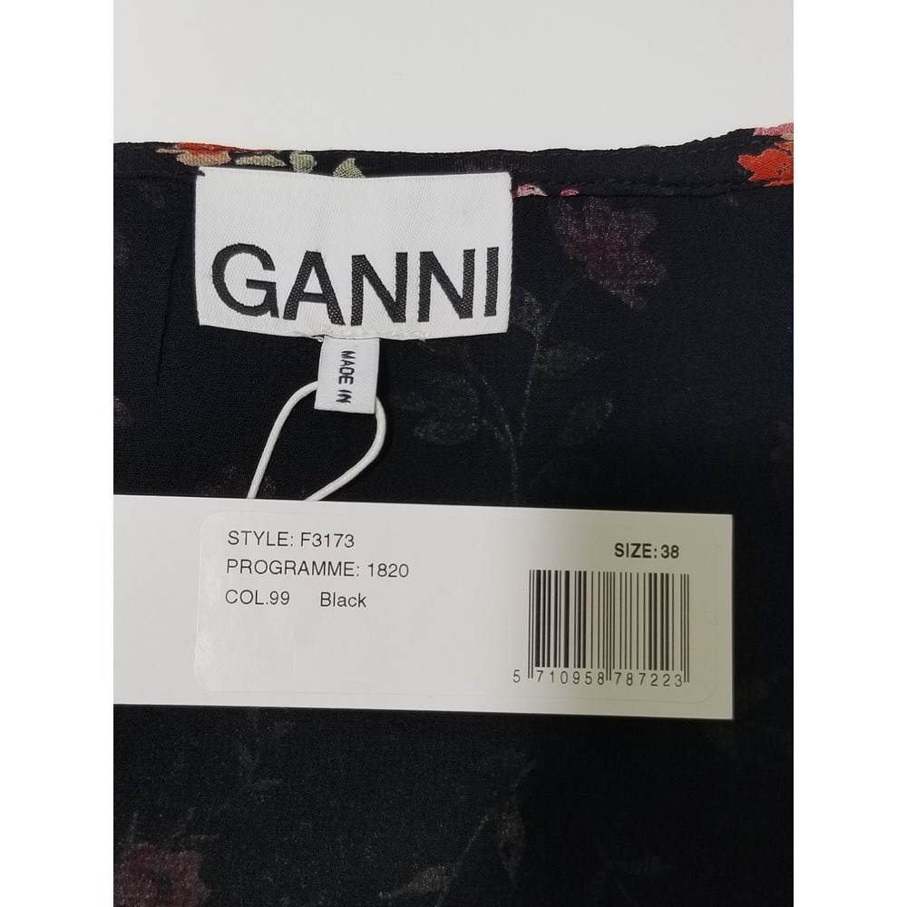 NWT GANNI Floral Print Georgette Wrap Blouse - Black & Pink 🌸 EU 38 (US 6) $160 - Picture 15 of 16